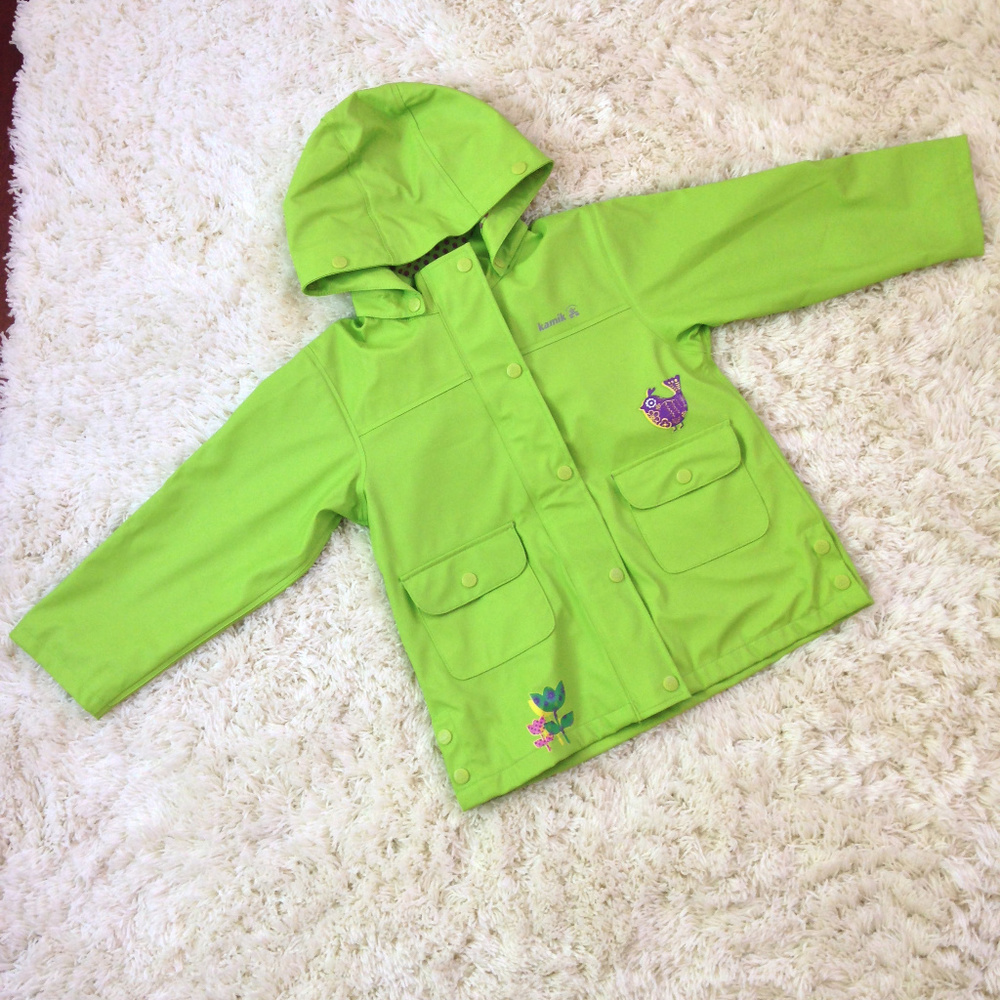 KAMIK Lime Green "Birds" Rain Jacket 4T